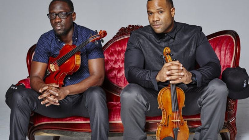 Black Violin, the duo of violist Wil B., left, and violinist Kev Marcus, fuses classical music with hip-hop. They will perform Friday, May 6 at the Schuster Center. CONTRIBUTED