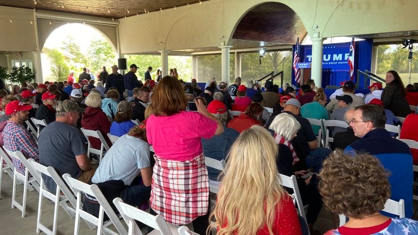 Supporters fill the Cedar Springs Pavilion in Tipp City, waiting to hear Donald Trump Jr. on Wednesday, Sept. 30, 2020. ISMAIL TURAY JR./STAFF