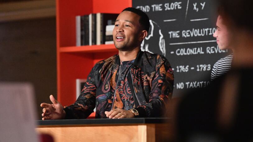 John Legend speaks onstage at the announcement of the AXE Senior Orientation program on August 23, 2017 in New York City.  (Photo by Dia Dipasupil/Getty Images for Axe)