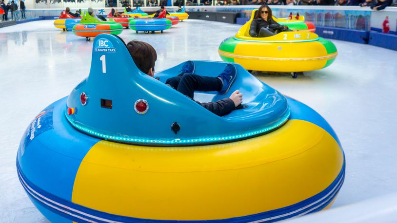 Ice bumper cars similar to these pictured at New York's Winter Village ice skating rink at Bryant Park will be part of the winter fun at Cincinnati's Fountain Square Ice Rink this season.