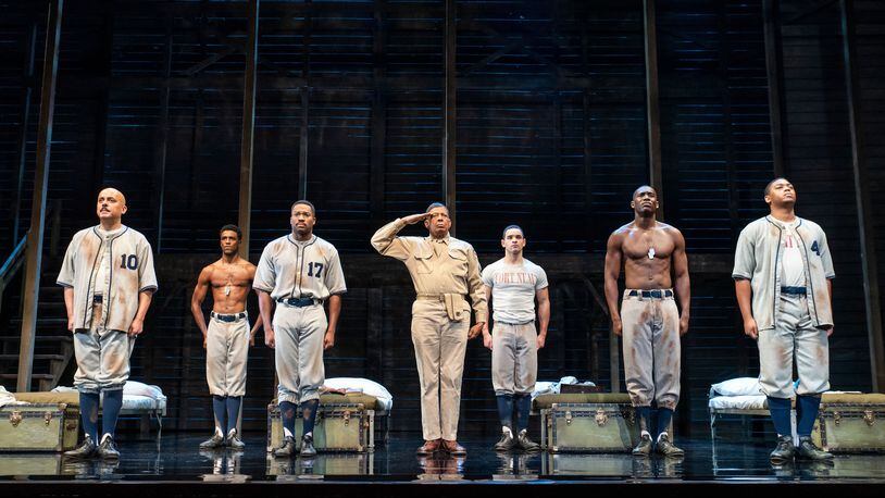 Eugene Lee (center), as Sergeant Vernon C. Waters, and the cast of the national tour of "A Soldier's Play."