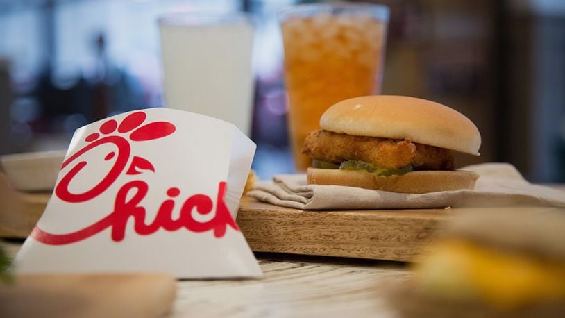 French fries and a fried chicken sandwich are shown at a Chick-fil-A restaurant in New York in 2015. MUST CREDIT: Bloomberg photo by Michael Nagle