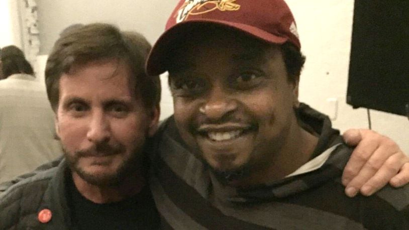 Dayton native Bryant Louis Bentley (right) has a role in a new film by Emilio Estevez (left) called "The Public." CONTRIBUTED PHOTO