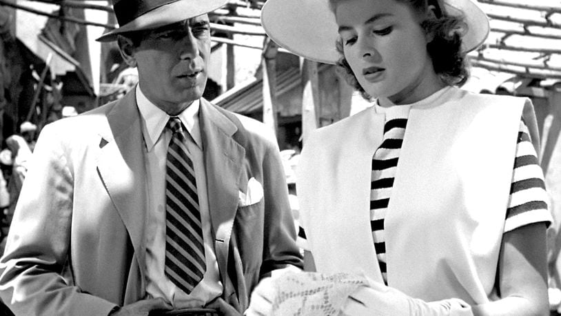 Humphrey Bogart and Ingrid Bergman as Rick Blaine and Ilsa Lund in “Casablanca.” It will play Aug. 12-14 at the Victoria Theatre. (Dayton Daily News archives)