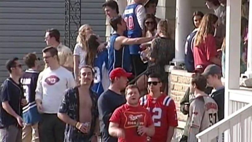 In this 2017 file photo, University of Dayton students partied outside across campus because of warm weather and a win by the University of Dayton men’s basketball team.