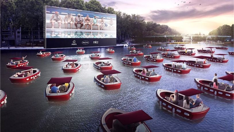An artist's rendering of Beyond Cinema's floating movie theater in Cincinnati.