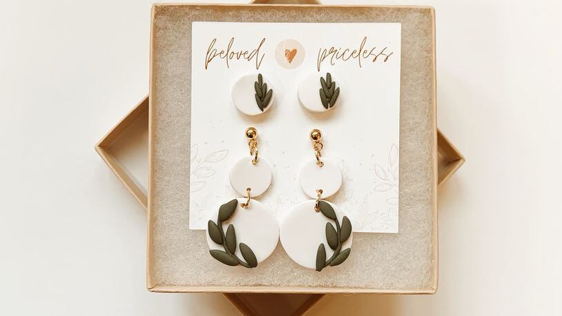 A pair of earrings made by Cedarville student Amy Wikrent. She started her business in 2019. CONTRIBUTED