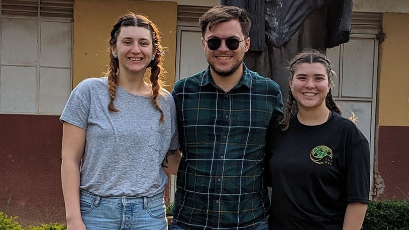 Students in Wright State’s Engineers Without Borders chapter Taylor Jacobs (left), Riley Croghan and Diana Johnson completed a sanitation project at St. Bakhita’s Secondary School in Uganda. CONTRIBUTED