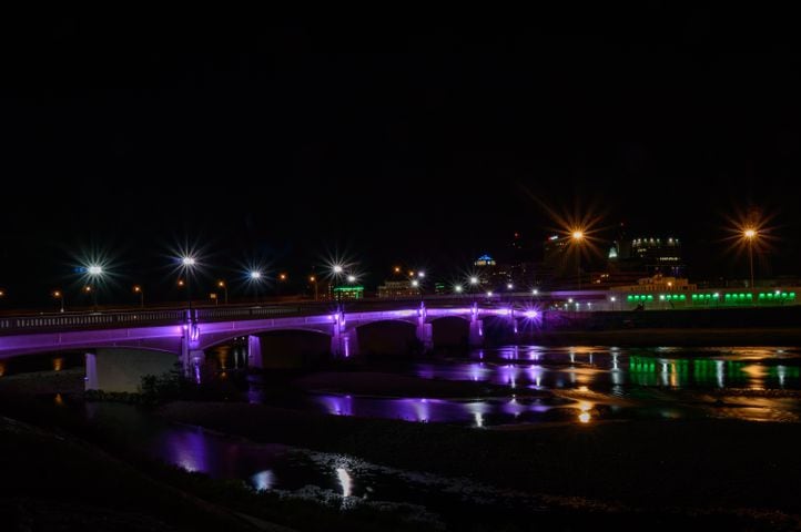 Downtown Dayton glowed purple this weekend