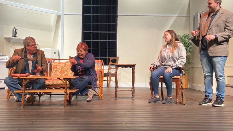 Greater Hamilton Civic Theatre (GHCT) will present four performances of “Barefoot in the Park” Feb. 15-18 at Parrish Auditorium, Miami University Hamilton. Pictured are some of the cast members during a rehearsal. CONTRIBUTED