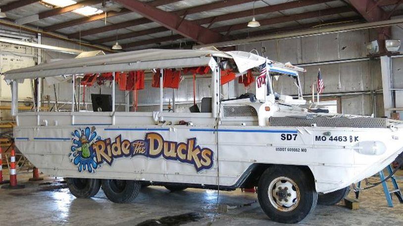 Stretch Duck 7, shown after it was recovered after sinking in July in Table Rock Lake near Branson, Missouri, killing 13 people. Photo by the National Transportation Safety Board. (Photo: The Atlanta Journal-Constitution)