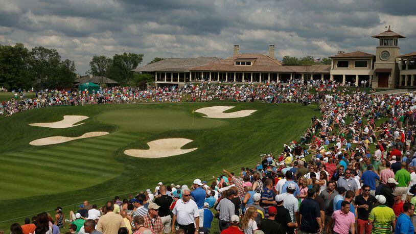 DUBLIN, OH - JUNE 01:  A general view of the 18th hole and clubhouse during the third round of the Memorial Tournament presented by Nationwide Insurance at Muirfield Village Golf Club on June 1, 2013 in Dublin, Ohio.  (Photo by Scott Halleran/Getty Images)