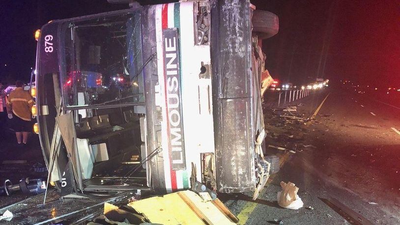 A bus was overturned after colliding with a semi truck in New Mexico.