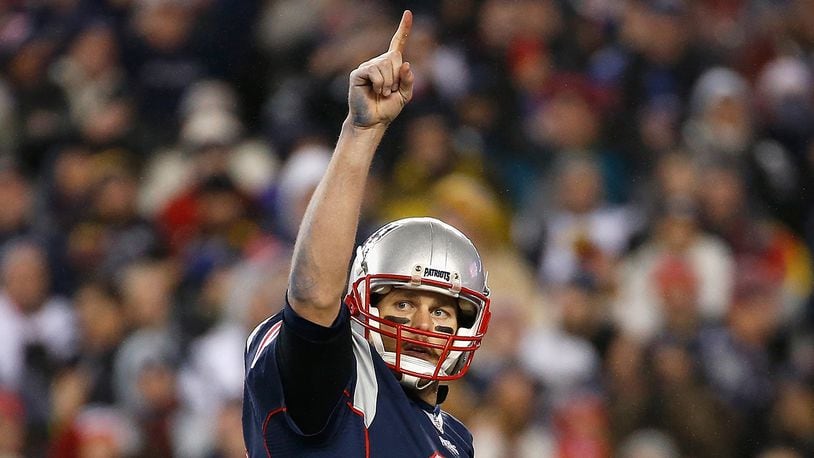 FOXBORO, MA - JANUARY 22:  Tom Brady #12 of the New England Patriots 2017 in Foxboro, Massachusetts.  (Photo by Jim Rogash/Getty Images)