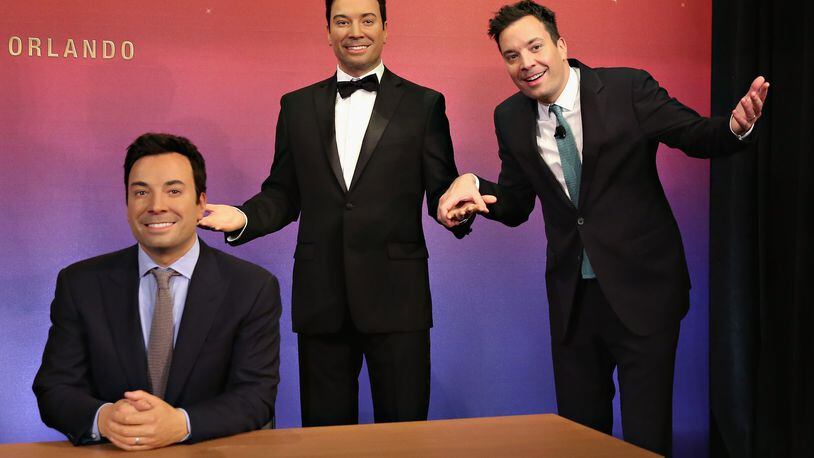 NEW YORK, NY - MARCH 27: Host of NBC's 'The Tonight Show', Jimmy Fallon (R) joins Madame Tussauds to debut five unique, brand new, never before seen wax figures of the television host at Madame Tussauds New York on March 27, 2015 in New York City. (Photo by Cindy Ord/Getty Images for Madame Tussauds New York)