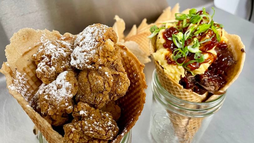 redBERRY in Troy, a restaurant serving breakfast, lunch and brunch, is expanding with a food truck that takes customer favorites and serves it in a made-from-scratch waffle cone (NATALIE JONES/STAFF)