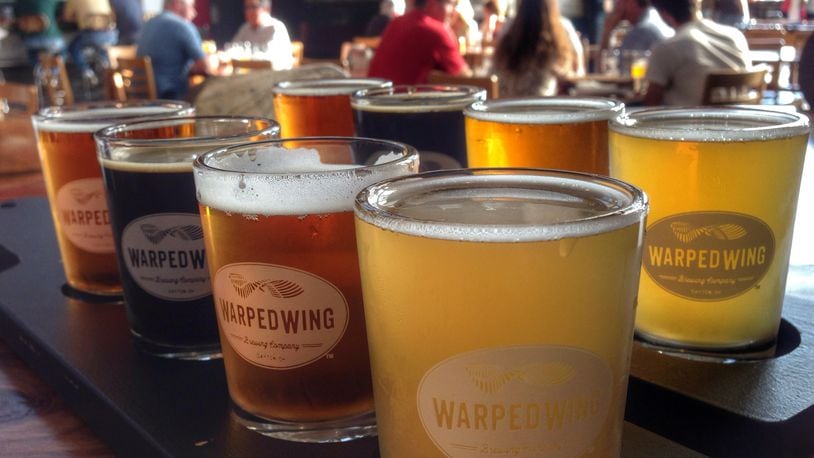 A beer flight at Warped Wing Brewing Company. Staff File photo by CONNIE POST