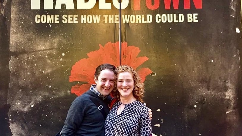 Joey Monda (left) is pictured in New York with Wright State University’s artistic director Marya Spring Cordes. Monda is a co-producer of Broadway's "Hadestown." CONTRIBUTED