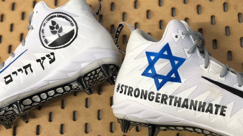 Julian Edelman shared a photo of the cleats he planned to wear in honor of the victims of the Tree of Life Synagogue shooting. (Photo: Julian Edelman/Twitter)