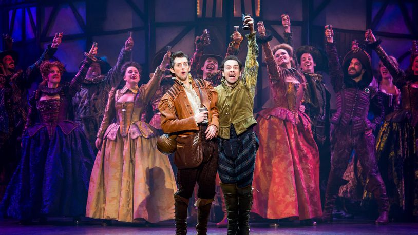 Josh Grisetti as Nigel Bottom, Rob McClure as Nick Bottom, and the cast of the national tour of the 2015 musical comedy Something Rotten! slated March 20-25 at the Schuster Center. CONTRIBUTED PHOTO BY JEREMY DANIEL