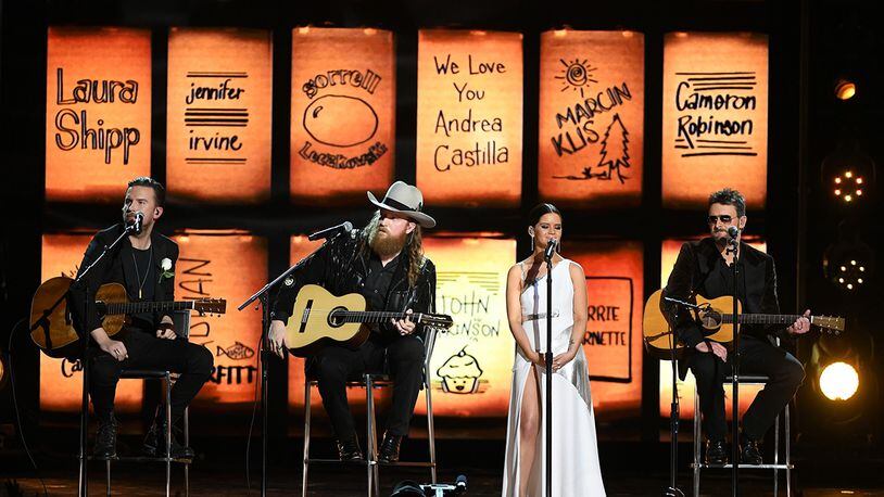 NEW YORK, NY - JANUARY 28:  (L-R) Recording artists T.J. Osborne, John Osborne, Maren Morris, and Eric Church perform onstage during the 60th Annual GRAMMY Awards at Madison Square Garden on January 28, 2018 in New York City.  (Photo by Kevin Winter/Getty Images for NARAS)