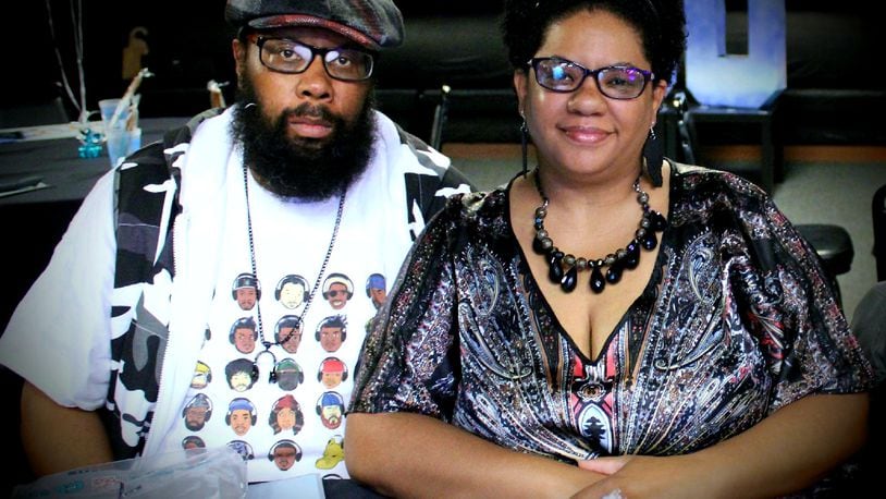 Pickett Fence (left) and Ladi Bounce are the Dayton-based wife-and-husband cohosts of “Fly With Us,” the self-help podcast available in video format on YouTube and Facebook and as streaming audio on platforms like Apple Podcasts, Spotify and Anchor.