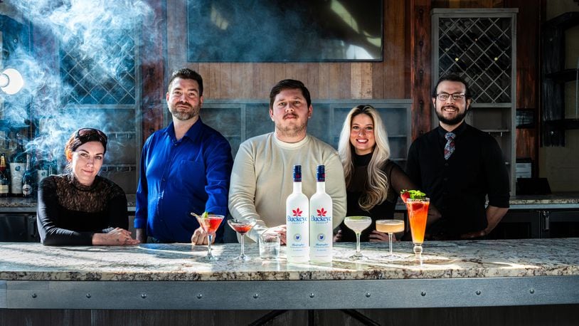 Buckeye Vodka Battle of the Bartenders 2024: Left to Right: Rachel Swartz, Bar Manager at Rip Rap Roadhouse; Case Eyrich, Dewberry 1850; Thomas Morris, Bar Manager at Wheat Penny Oven and Bar; Nicole Wilson, Smith's Boathouse and Jackson Wolph, Beverage Director for Manna in Centerville