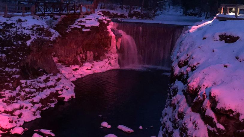 The Cedar Cliff Falls are now illuminated with dazzling lights at night.