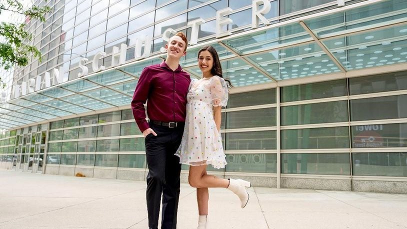 Patrick Comunale and Maggie Weckesser represented Dayton Live and the Miami Valley High School Theatre Awards (MVHSTA) at the Jimmy Awards June 26 in New York City. PHOTO BY RON VALLE