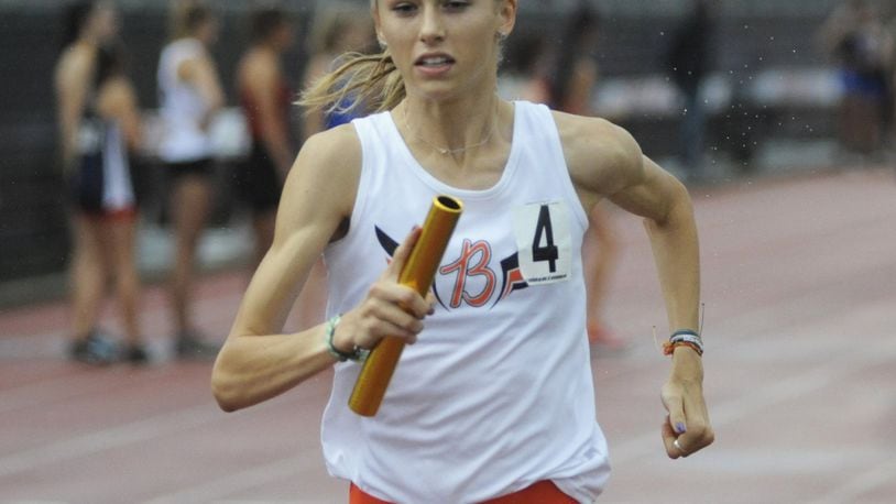 Beavercreek junior Taylor Ewert anchored the Beavers to a 3,200-meter relay record in the Division I regional track and field meet at Wayne High School on Wednesday, May 22, 2019. MARC PENDLETON / STAFF
