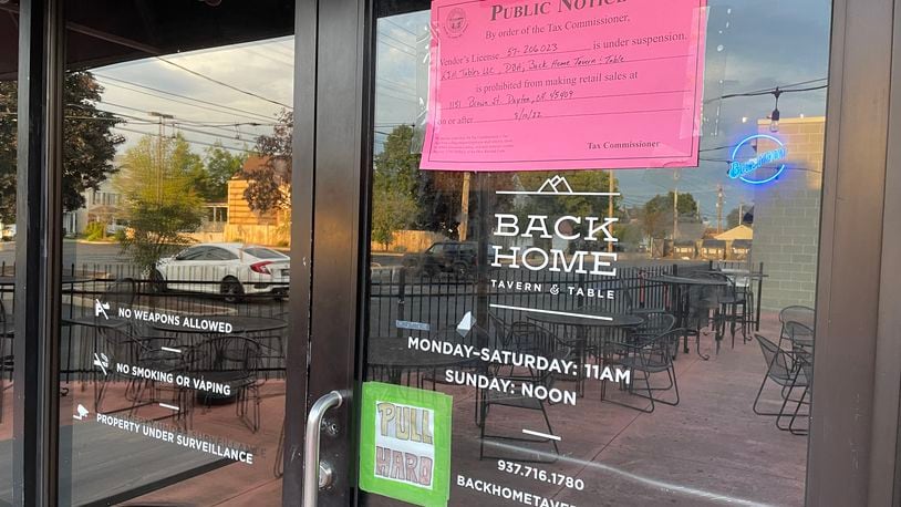 Back Home Tavern & Table, a restaurant on Brown Street near the University of Dayton, has had its vendor’s license suspended by the Ohio Department of Taxation.