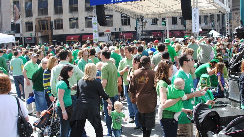 Every St. Patrick’s Day weekend, a “sea of green” can be found on Cincinnati’s Fountain Square. CONTRIBUTED