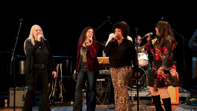 WYSO and Jeff Opt present “Such a Night: The Last Waltz Live,” featuring guest vocalists such as (left to right) Sharon Lane, Khrys Blank, Heather Redman and Amber Hargett, at Victoria Theatre in Dayton on Wednesday, Nov. 22. CONTRIBUTED