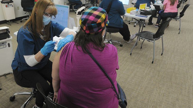 Kettering Health Network, held a COVID-19 vaccine clinic at Greene Memorial Hospital in Xenia, Thursday, March 11, 2021. MARSHALL GORBY\STAFF