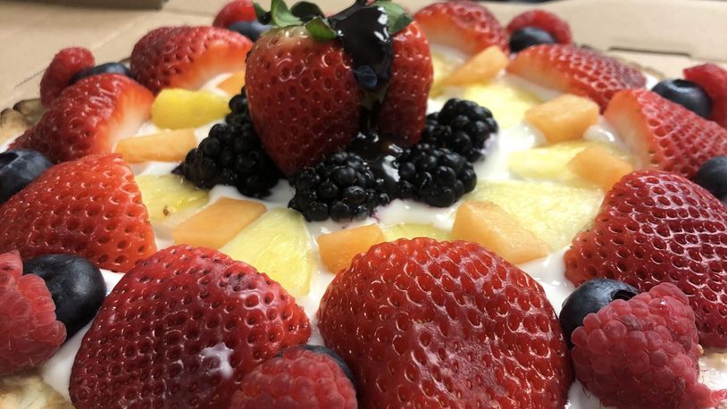 The popular fruit pizza from new Belmont restaurant Poppies Pizzaria.