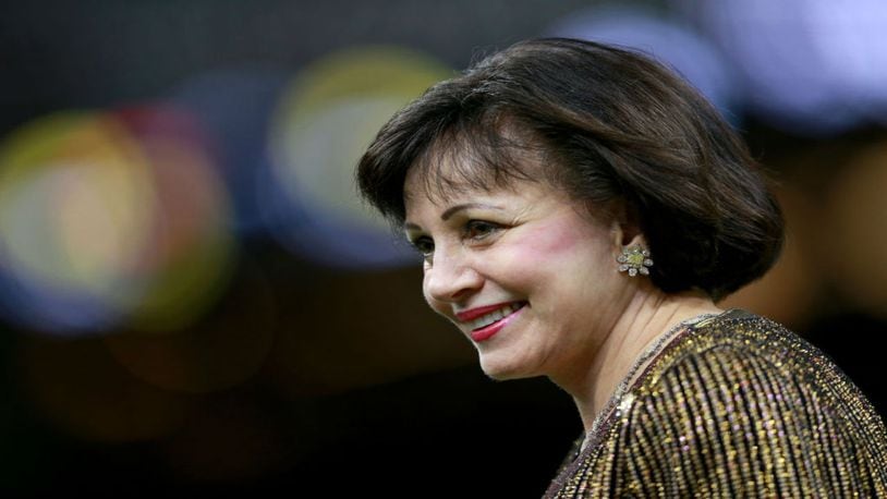 Gayle Benson owner of the New Orleans Saints reacts before a game against the Atlanta Falcons at the Mercedes-Benz Superdome on November 22, 2018 in New Orleans, Louisiana.