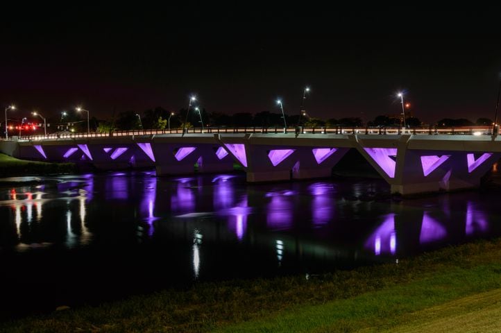 Downtown Dayton glowed purple this weekend