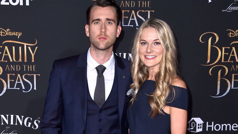 Actors Matthew Lewis and Angela Jones attend Disney's 'Beauty and the Beast' premiere at El Capitan Theatre on March 2, 2017 in Los Angeles, California. The "Harry Potter" star recently married Jones.