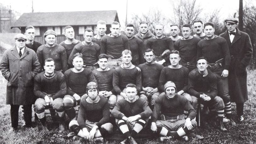 The Dayton Triangles football team (1920-1929) played in the first game for what is now known as the National Football League (NFL). The Triangles beat the Columbus Panhandles 14-0 on Oct. 3, 1920 in Dayton’s Triangle Park. The Triangles were made up of weekend players, like most of the early NFL teams. Their manager Carl Storck participated in the formation of the NFL at Ralph Hays Hupmobile dealership in Canton in 1920; in 1921 he was named league secretary-treasurer; and in 1939 he became president of the NFL. In 1929 the Triangles franchise was sold and moved to Brooklyn, New York. The team is honored in the Dayton Region’s Walk of Fame. Visit the Walk in person on West Third Street in Dayton between Broadway and Shannon. CONTRIBUTED