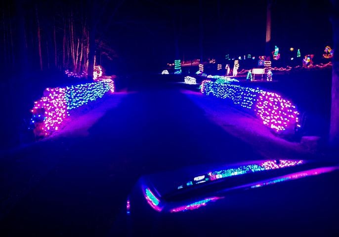Fort Saint Clair Whispering Christmas light display in Eaton