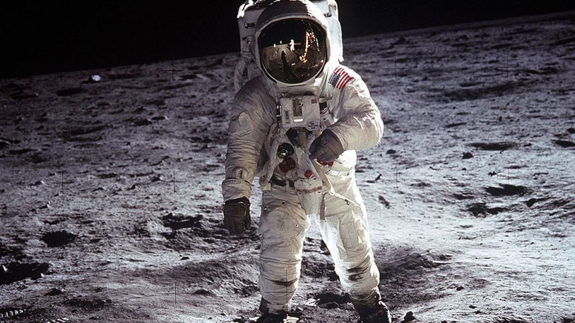 This NASA photo shows Astronaut Buzz Aldrin, lunar module pilot, as he walks on the surface of the Moon near the leg of the Lunar Module “Eagle” during the Apollo 11 extravehicular activity on July 20, 1969. (NASA photo)
