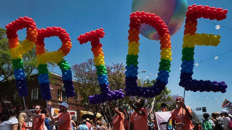 Participaints take part in the annual LA 49th annual Pride Parade in West Hollywood, Calif. on Sunday, June 9,2019. (AP File Photo/Richard Vogel)