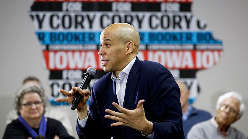 In this Jan. 9, 2020 file photo, Democratic presidential candidate, Sen. Cory Booker, D-N.J., speaks during a campaign event in North Liberty, Iowa.