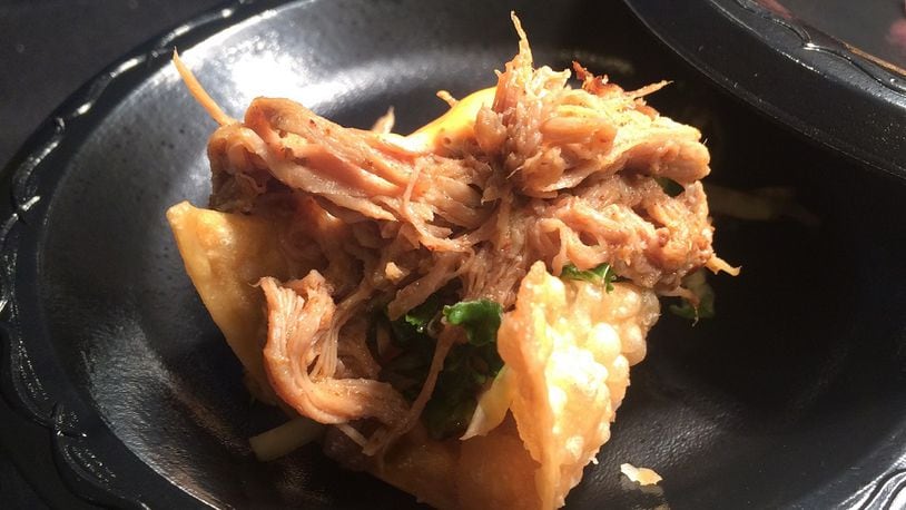The Chili Lime Spicy Pulled Pork Tostada from Basil s On Market in Troy. File photo by VIVIENNE MACHI