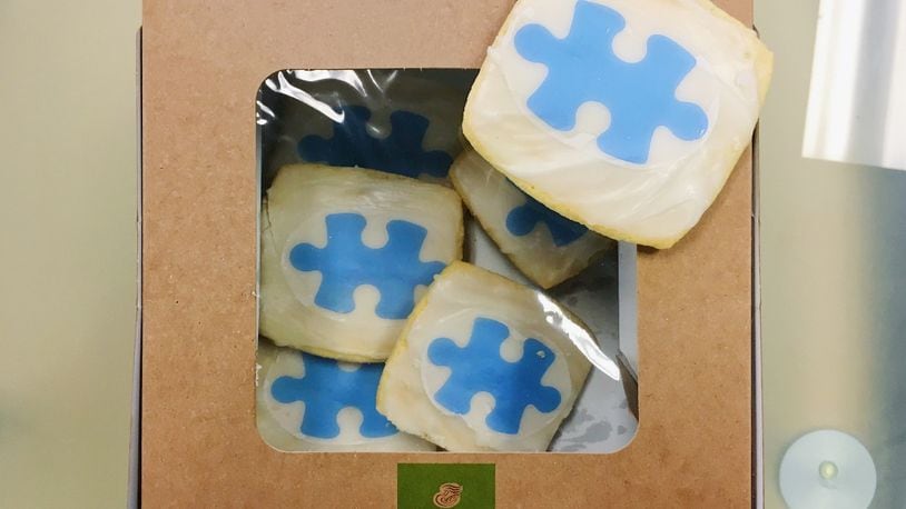 Panera Bread’s Puzzle Piece Shortbread Cookies, which will be sold from April 9-15 to benefit Dayton Children’s Hospital’s autism diagnostic center. TABATHA WHARTON/STAFF