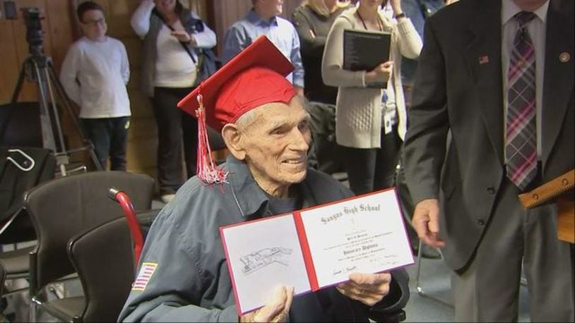 Peter Decareau was given his diploma decades after leaving to fight in World War II.