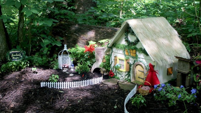 These miniature dwellings along the trail at the Aullwood Nature Center have a fairy tale theme. CONTRIBUTED/DAVID ANDERSON