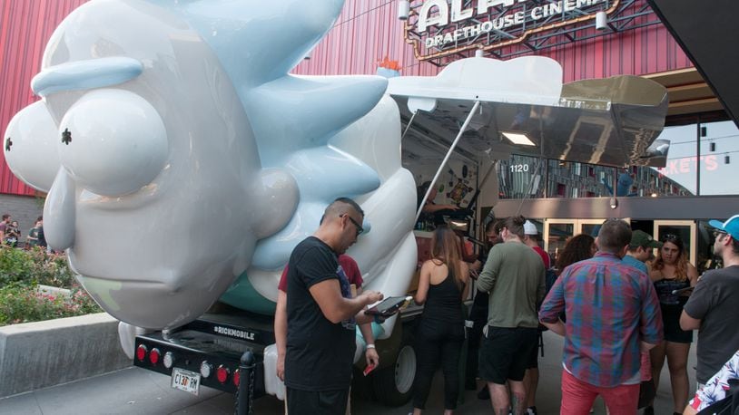 9/12/17 The Rickmobile is pictured during its "Don't Even Trip Road Trip" stop to promote the popular Adult Swim series "Rick and Morty" at the Alamo Drafthouse on South Lamar in Austin.
