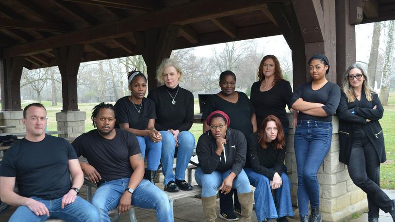 Left to right: Josh Aaron McCabe (James T), Rico Romalus Parker (James T), Marva Williams-Parker (Adlean), Lisa Stephen Friday (Adlean), Oluchi Nwokocha (Barbara), Burgess Byrd (Lillie Anne), Erin Eva Butcher (Barbara), Darlene Spencer (Lillie Anne), A.J. Baldwin (Marie), and Mierka Girten (Marie) comprise the cast of the Human Race Theatre Company's production of "Barbecue," slated Apr. 13-30 at the Loft Theatre. PHOTO BY EMILY N. WELLS