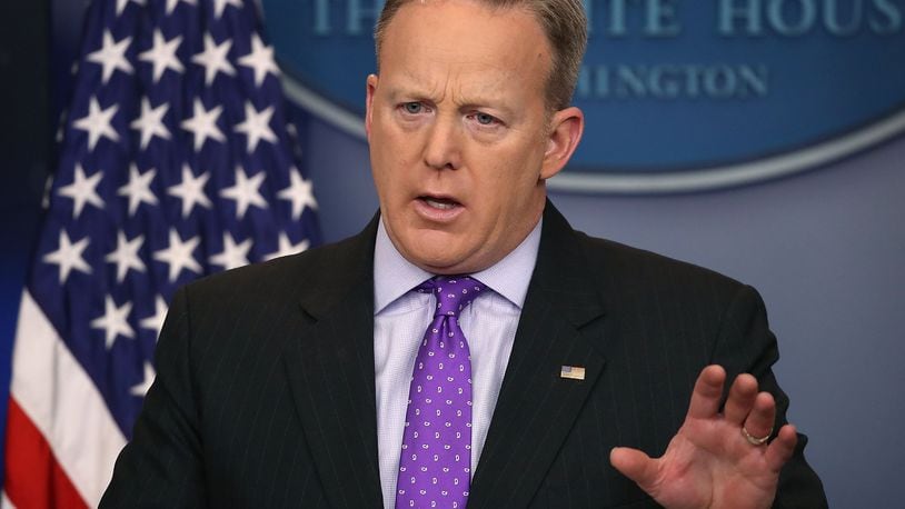 WASHINGTON, DC - FEBRUARY 08: White House Press Secretary Sean Spicer takes questions from reporters during the daily press briefing at the White House February 8, 2017 in Washington, DC. Spicer fielded questions about President Donald Trump's executive order travel ban, his effort to replace Obamacare and other topics (Photo by Mark Wilson/Getty Images)